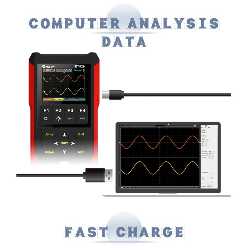 TOOLTOP ET829 OSC kolmitoiminen kannettava 80MHz kaksikanavainen oskilloskooppi tekoälyesikatselu