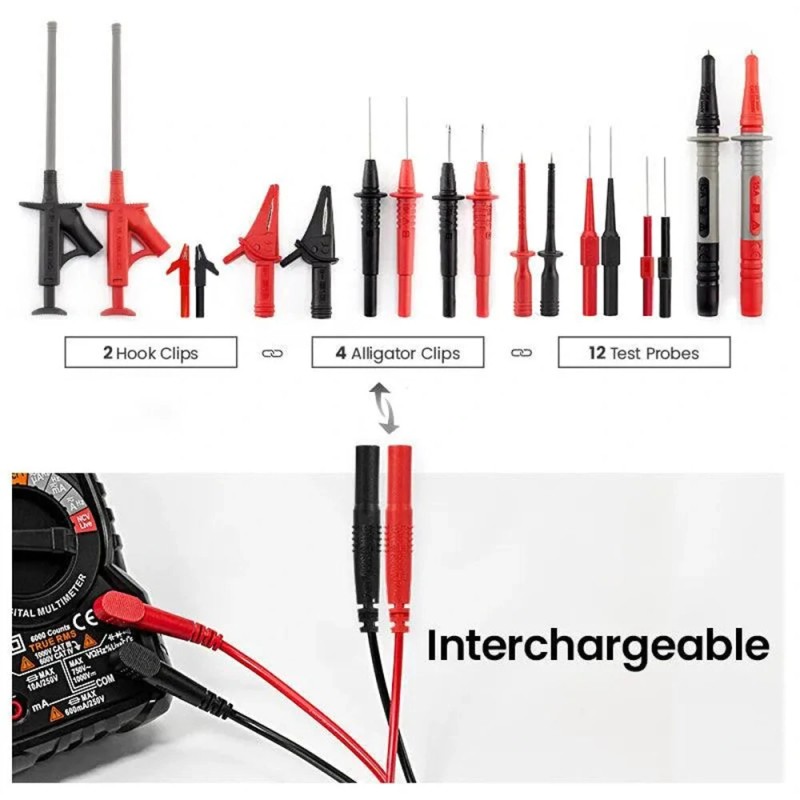 KAIWEETS KET05 pinottava vaihdettava yleismittarin johtosarja 23-osainen herkkä tarkka PVC-eristys 15A 600V