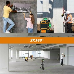 CIGMAN CM-801 3D 3x360° lasertaso kaukosäätö 2x2600mAh akut magneettinen L-kiinnike selkeät laserlinjat