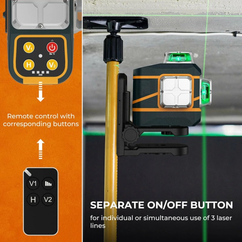 CIGMAN CM-801 3D 3x360° lasertaso kaukosäätö 2x2600mAh akut magneettinen L-kiinnike selkeät laserlinjat