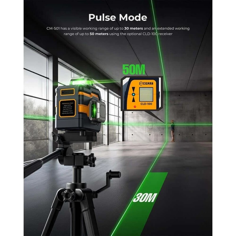 CIGMAN CM-S01 12 linjaa 3x360 täysi peitto vihreä laseri itsetasaava sovellusohjaus ladattava akku IP54