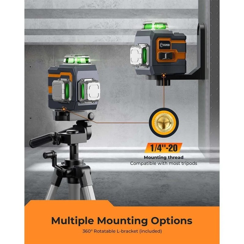 CIGMAN CM-S01 12 linjaa 3x360 täysi peitto vihreä laseri itsetasaava sovellusohjaus ladattava akku IP54