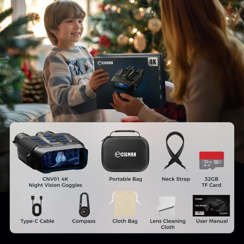 CIGMAN CNV01 4K-yönäkökiikarit 600 metrin kantama 3,99 tuuman näyttö 5-kertainen digitaalinen suurennos infrapunavalo