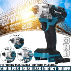 Drillpro harjaton iskuporakone ja sähköruuvinväännin 520 newtonmetriä sopii 18 voltin akuille portaattomalla nopeudensäätimellä