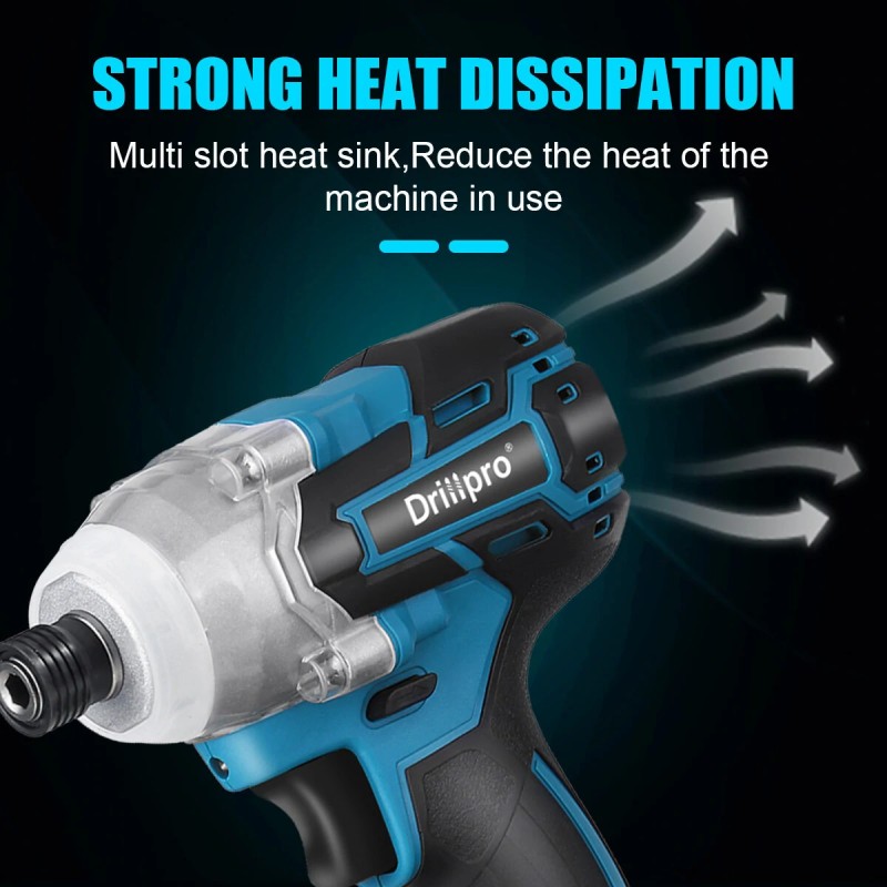 Drillpro harjaton iskuporakone ja sähköruuvinväännin 520 newtonmetriä sopii 18 voltin akuille portaattomalla nopeudensäätimellä