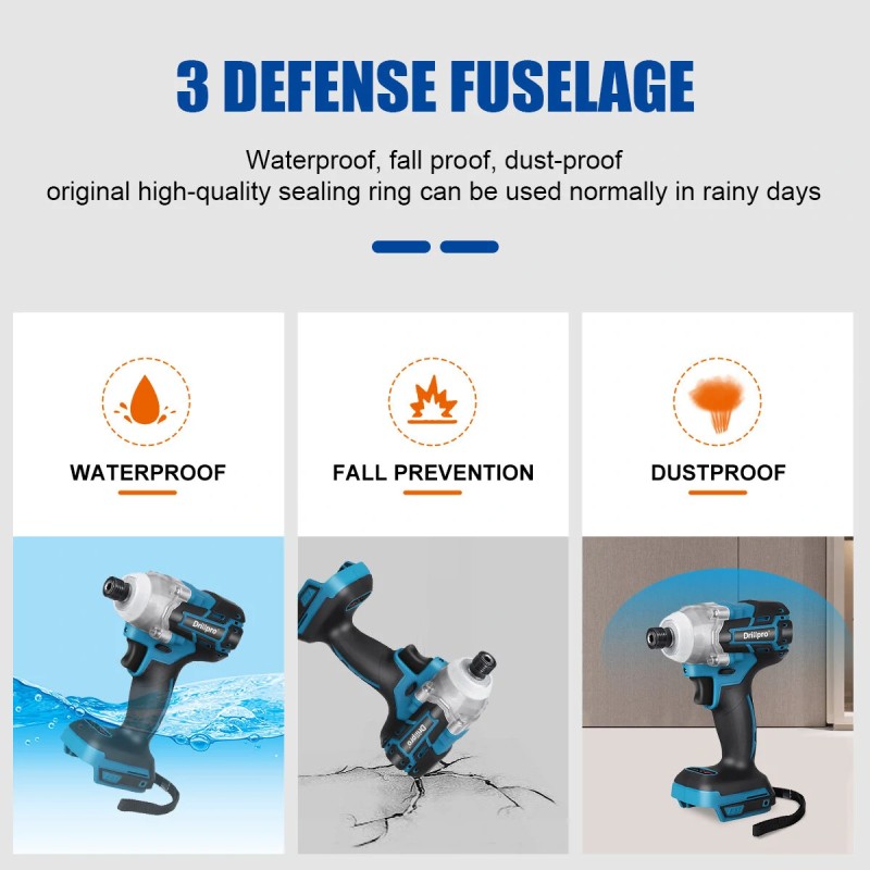 Drillpro harjaton iskuporakone ja sähköruuvinväännin 520 newtonmetriä sopii 18 voltin akuille portaattomalla nopeudensäätimellä