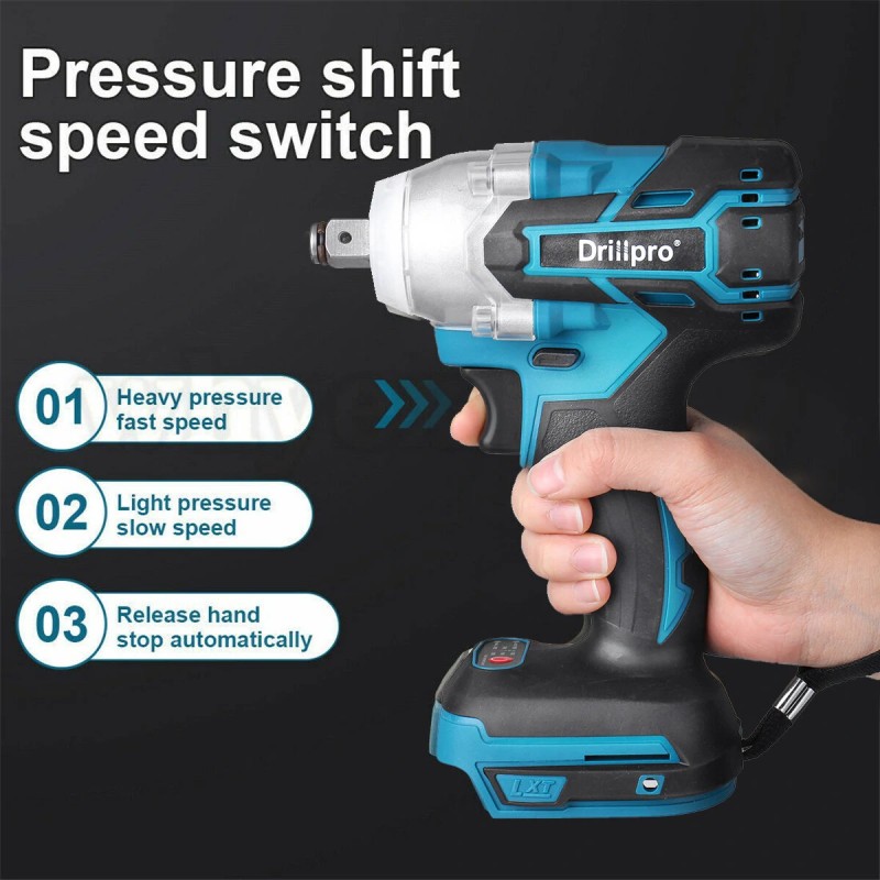 Drillpro 18 V akkukäyttöinen harjaton iskuruuvinväännin led-työvalolla sopii Makita DTW285Z-runkoon