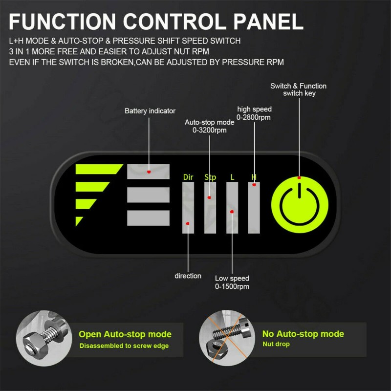 Drillpro 18 V akkukäyttöinen harjaton iskuruuvinväännin led-työvalolla sopii Makita DTW285Z-runkoon