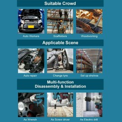 Drillpro 18 V akkukäyttöinen harjaton iskuruuvinväännin led-työvalolla sopii Makita DTW285Z-runkoon