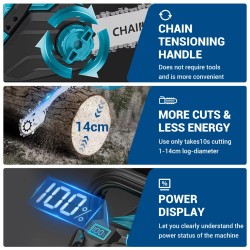 DRILLPRO 12-tuumainen harjaton akkukäyttöinen moottorisaha 1200 watin kevyt kannettava LCD-näyttö Makita-yhteensopiva