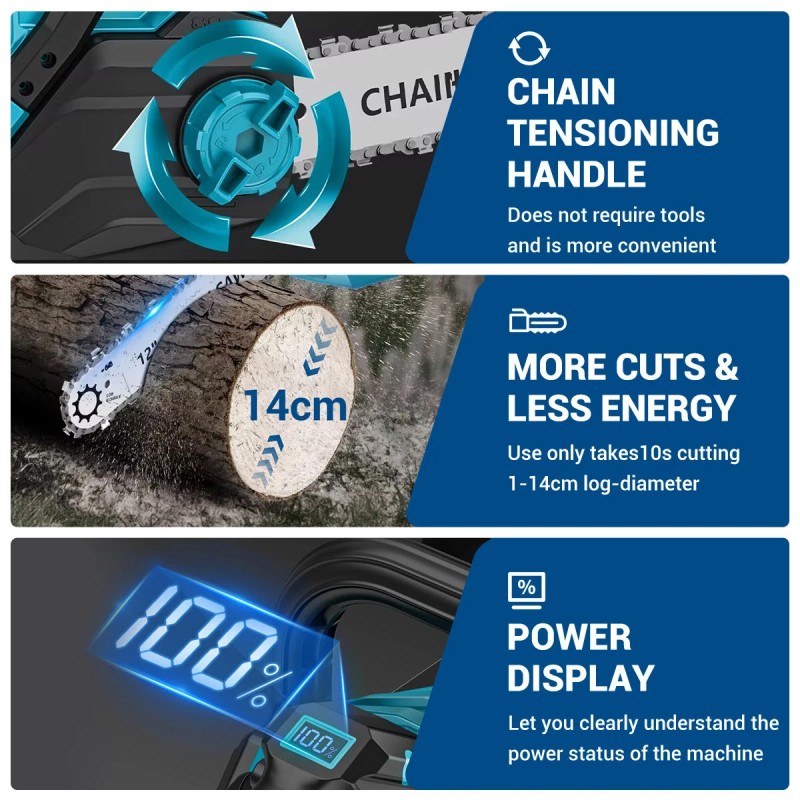 DRILLPRO 12-tuumainen harjaton akkukäyttöinen moottorisaha 1200 watin kevyt kannettava LCD-näyttö Makita-yhteensopiva