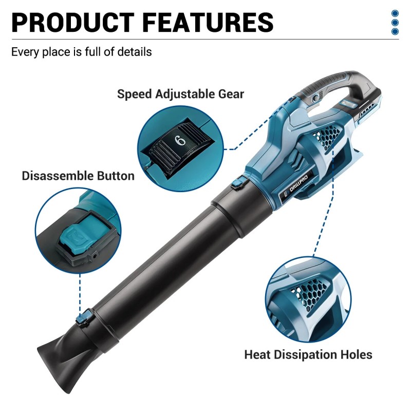 Drillpro harjaton ilmapuhallin 6 nopeustasoa suuri ilmavirta kevyt ergonominen