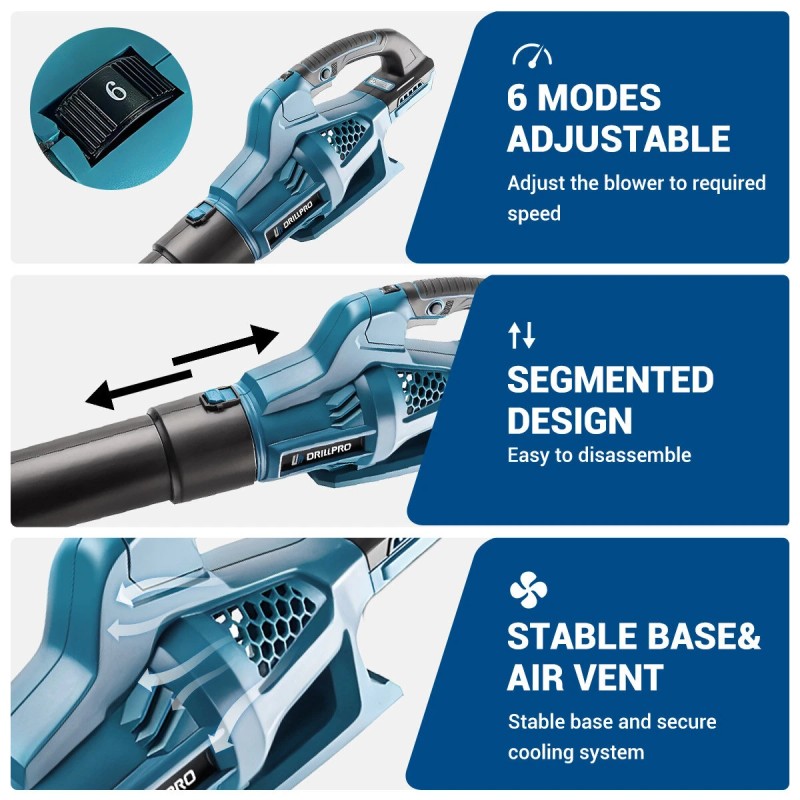 Drillpro harjaton ilmapuhallin 6 nopeustasoa suuri ilmavirta kevyt ergonominen