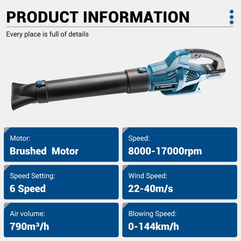 Drillpro harjaton ilmapuhallin 6 nopeustasoa suuri ilmavirta kevyt ergonominen