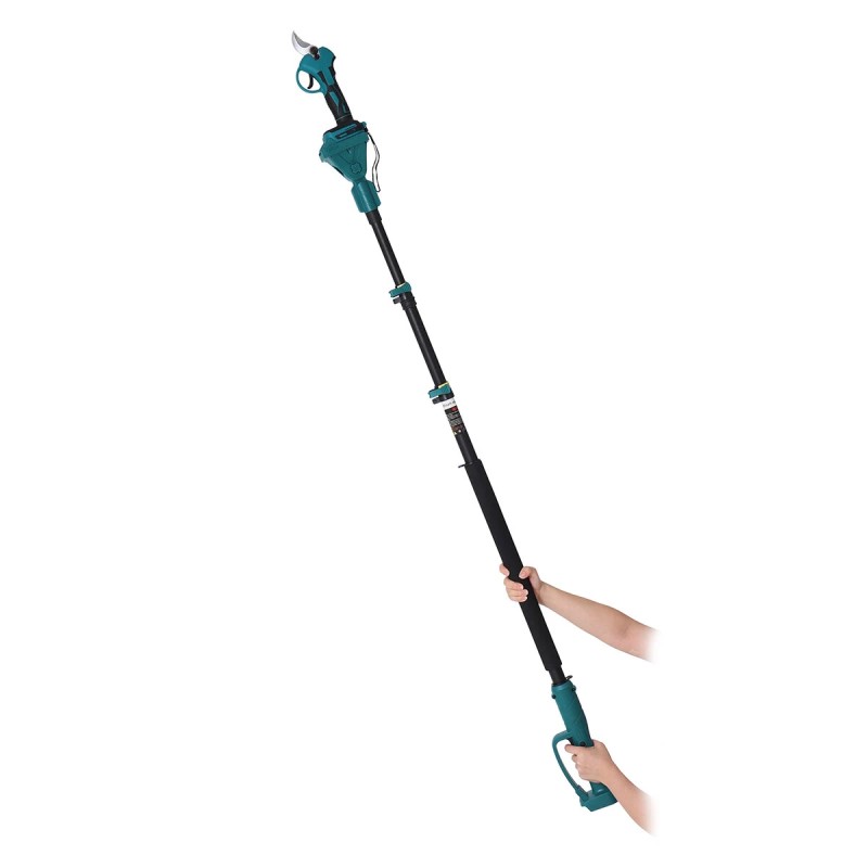 Harjaton oksasakset 250 cm:n teleskooppivarrella 35 millimetrin leikkauskapasiteetti ergonominen akkuyhteensopiva hedelmäpuille