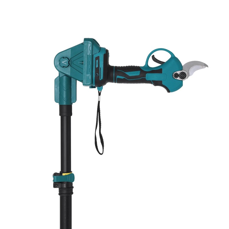 Harjaton oksasakset 250 cm:n teleskooppivarrella 35 millimetrin leikkauskapasiteetti ergonominen akkuyhteensopiva hedelmäpuille