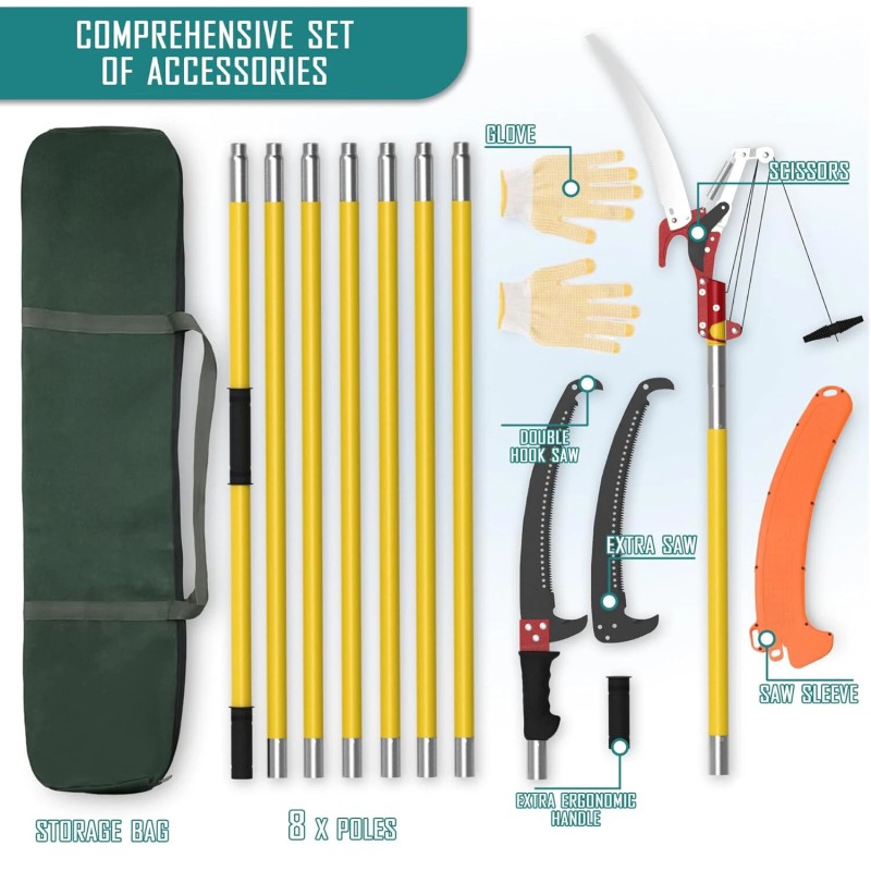 Säädettävä teleskooppivarsi oksasaha 2,24–8,24 metriä lasikuituvarsi seosteräs terä kantolaukku