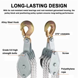 Kääntyvä 270 asteen köysipyörä koukulla sinkkiseos polyeteeniköysi käsikäyttöinen talja