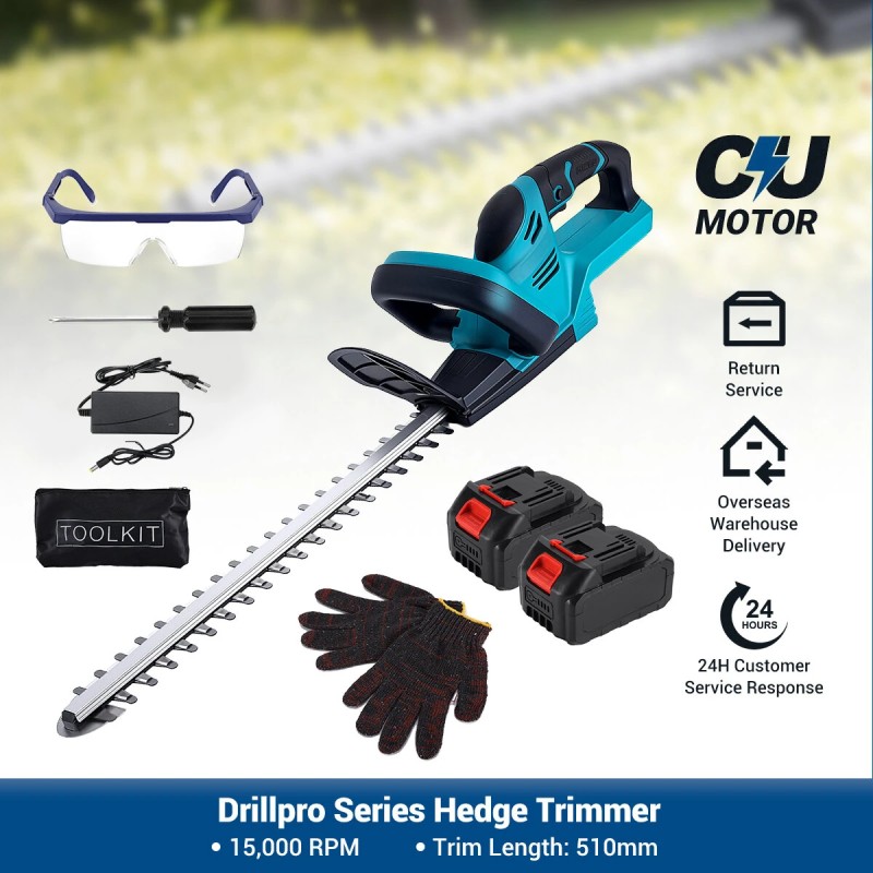 Drillpro sähköinen pensasleikkuri akkukäyttöinen 18V 2000W 15000 kierr./min 510mm SK5-terä säädettävä leikkuupää