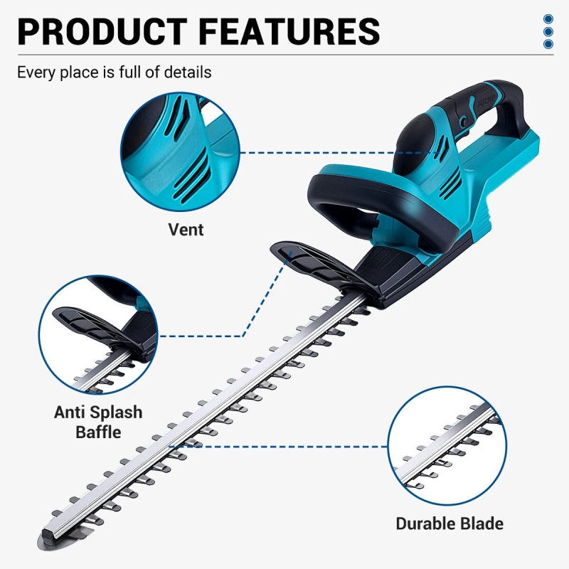 Drillpro sähköinen pensasleikkuri akkukäyttöinen 18V 2000W 15000 kierr./min 510mm SK5-terä säädettävä leikkuupää