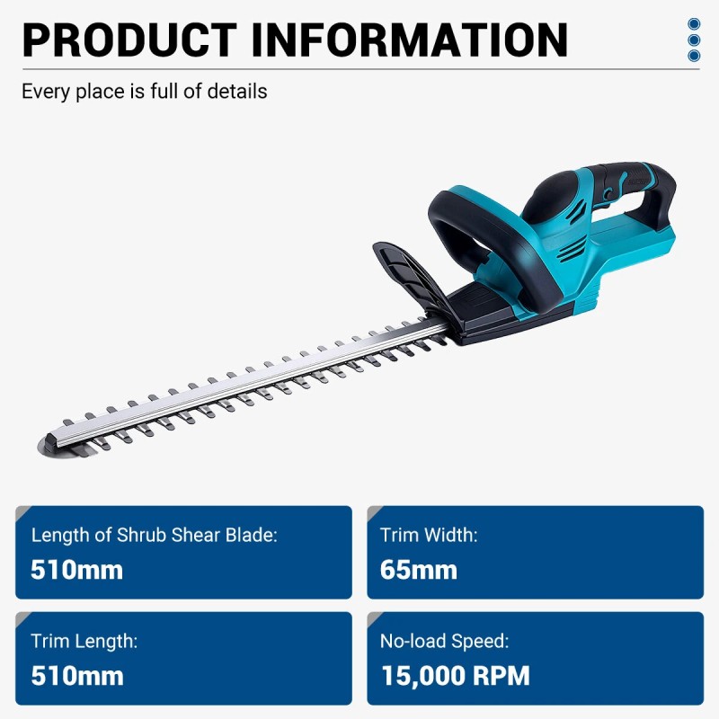 Drillpro sähköinen pensasleikkuri akkukäyttöinen 18V 2000W 15000 kierr./min 510mm SK5-terä säädettävä leikkuupää
