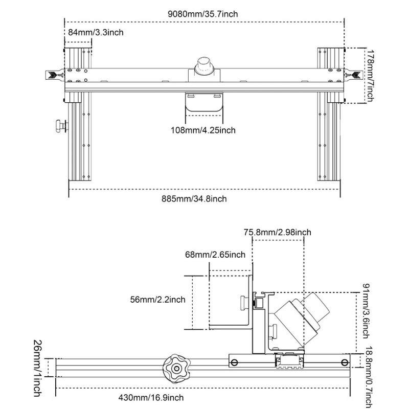ENJOYWOOD jyrsinpöydän aita säädettävällä lastunpoistolla sopii 19–38 mm paksuisille pöydille