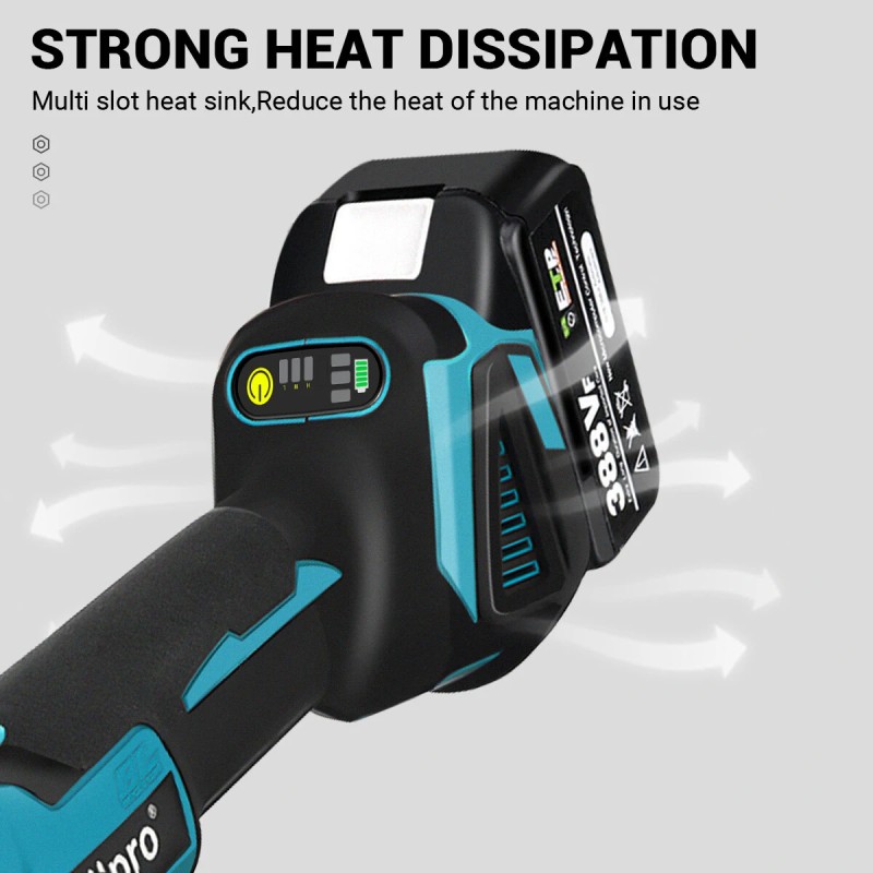 Drillpro akkukäyttöinen 18V 800W harjaton kulmahiomakone 125mm nelivaihteinen