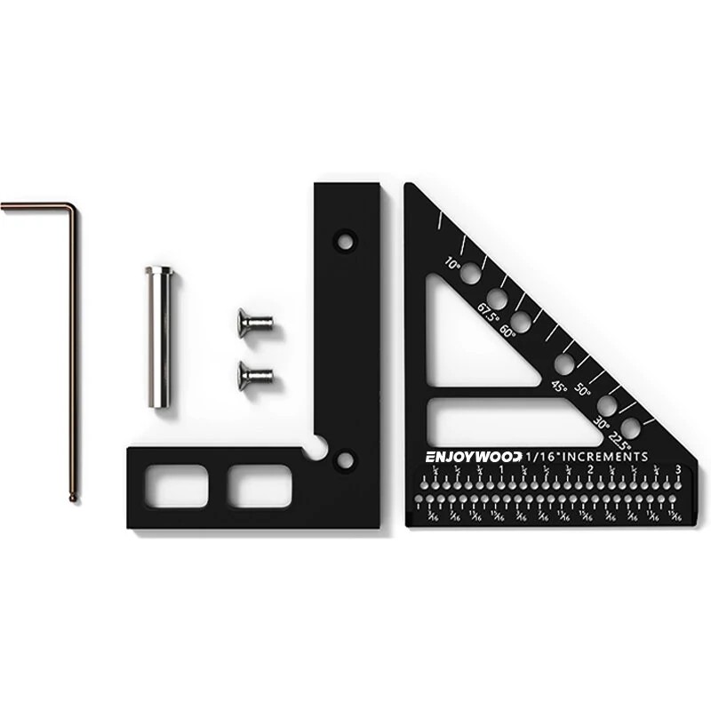 ENJOYWOOD monitoimikulmaviivain alumiini T-malli mitta ja merkintä tuuma ja millimetri kulmat 22.5/30/45/60/67.5/90 astetta