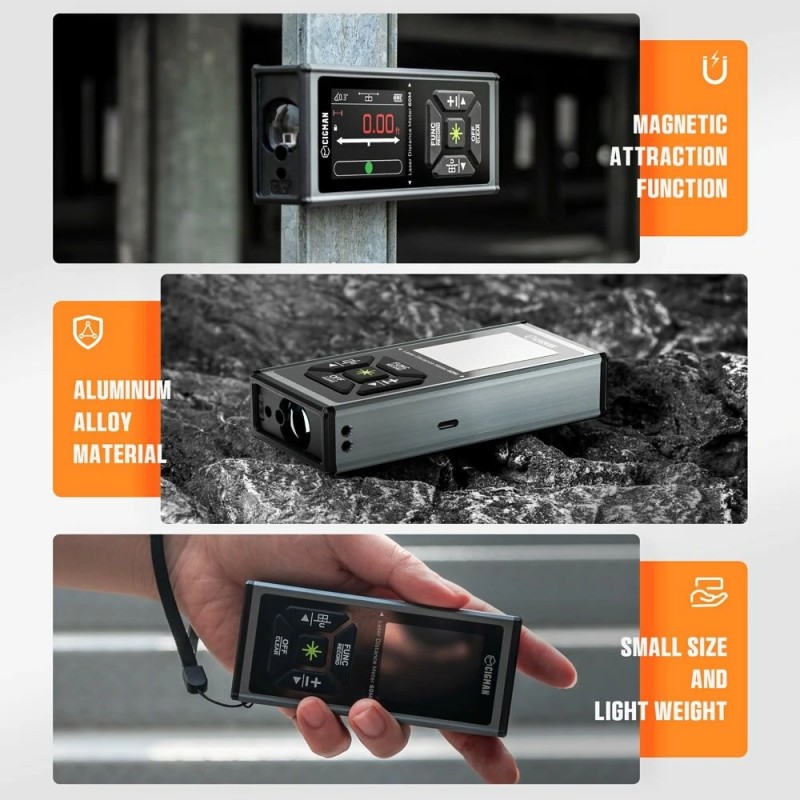 CIGMAN CD-60G kaksisuuntainen vihreä lasermittalaite 120 metrin korkean tarkkuuden 2,4 tuuman näytöllä