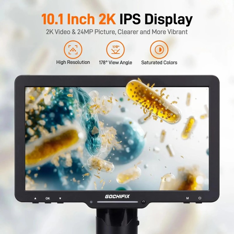 GOCHIFIX 10,1 tuuman 3-linssi 2K mikroskooppi 1000–2500x kolikkoihin ja juotostöihin