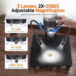 GOCHIFIX 10,1 tuuman 3-linssi 2K mikroskooppi 1000–2500x kolikkoihin ja juotostöihin