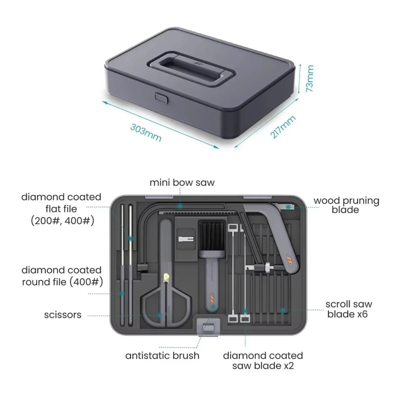 JIMIHOME X1-G 15-osainen monitoimisahasetti kannettavalla säilytyslaatikolla puulle ja keramiikalle