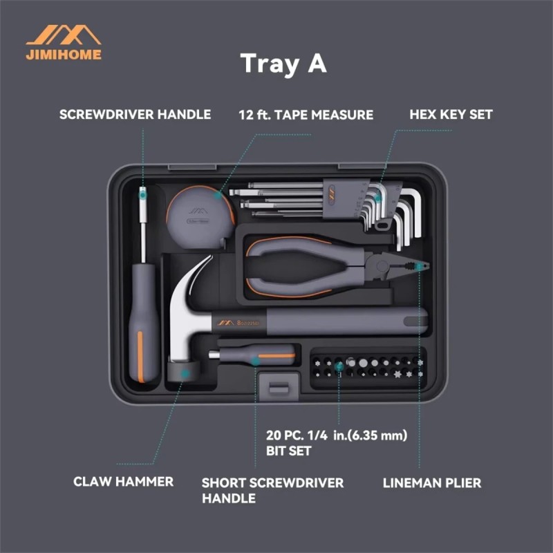 JIMIHOME X2-AB monitasoinen kotityökalusarja akkuporakoneella sisältää työkalut tee-se-itse-projekteihin