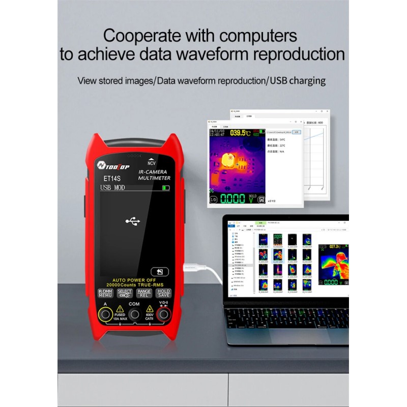 TOOLTOP ET14S/ET14SPRO lämpökamera-yleismittari ja piirikorttitesteri ISR 240x240 −20–+550°C 25Hz 1000V tasajännite 10A
