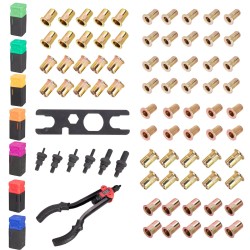 Niittimutteripihdit seosteräksellä ergonomisella kumikahvalla koot M3 M4 M5 M6 M8 M10 M12 ja 70 mutteria