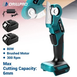 Drillpro sähkösakset 80-wattinen harjamoottori 6 mm leikkaus 2,5 Ah akku
