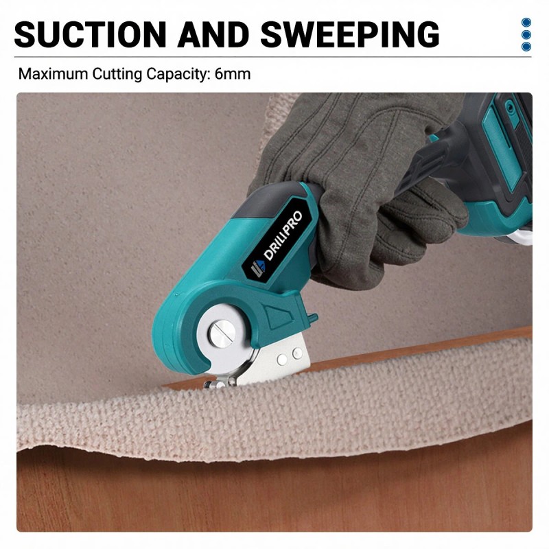 Drillpro sähkösakset 80-wattinen harjamoottori 6 mm leikkaus 2,5 Ah akku