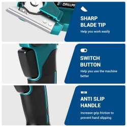 Drillpro sähkösakset 80-wattinen harjamoottori 6 mm leikkaus 2,5 Ah akku