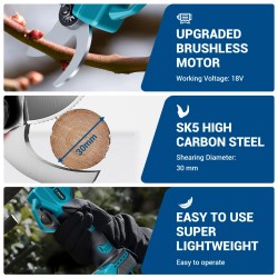 Drillpro akkukäyttöiset oksasakset harjaton moottori 30 mm leikkaushalkaisija 2 m alumiinijatkovarsi Makita 18V yhteensopiva