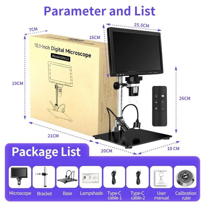 Mustool DM13 10,1 tuumaa digitaalinen mikroskooppi 1500x 1080p 20M 8 LED C-tyyppi reaaliaikainen katselu