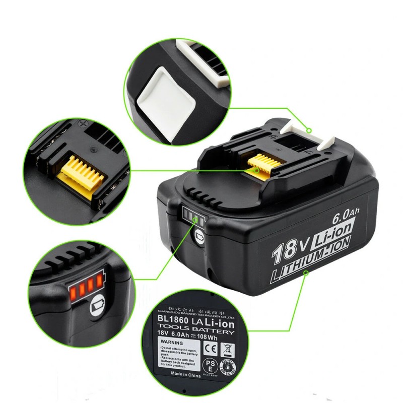Drillpro 18 V litiumioniakku monikäyttöinen kapasiteettivaihtoehdoilla 3,0/4,0/5,0/6,0 Ah yhteensopiva MAK-malleihin