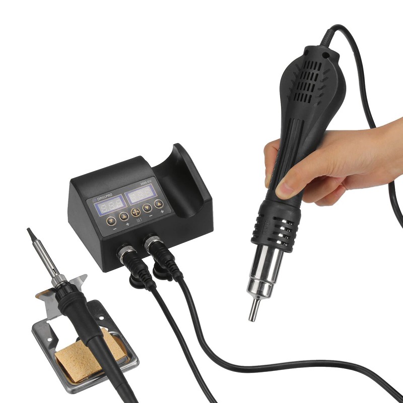 Drillpro kaksitoiminen juotosasema 750W 220V kuumailmalla ja juotin kaksoisnäytöllä kompakti automaattijäähdytys