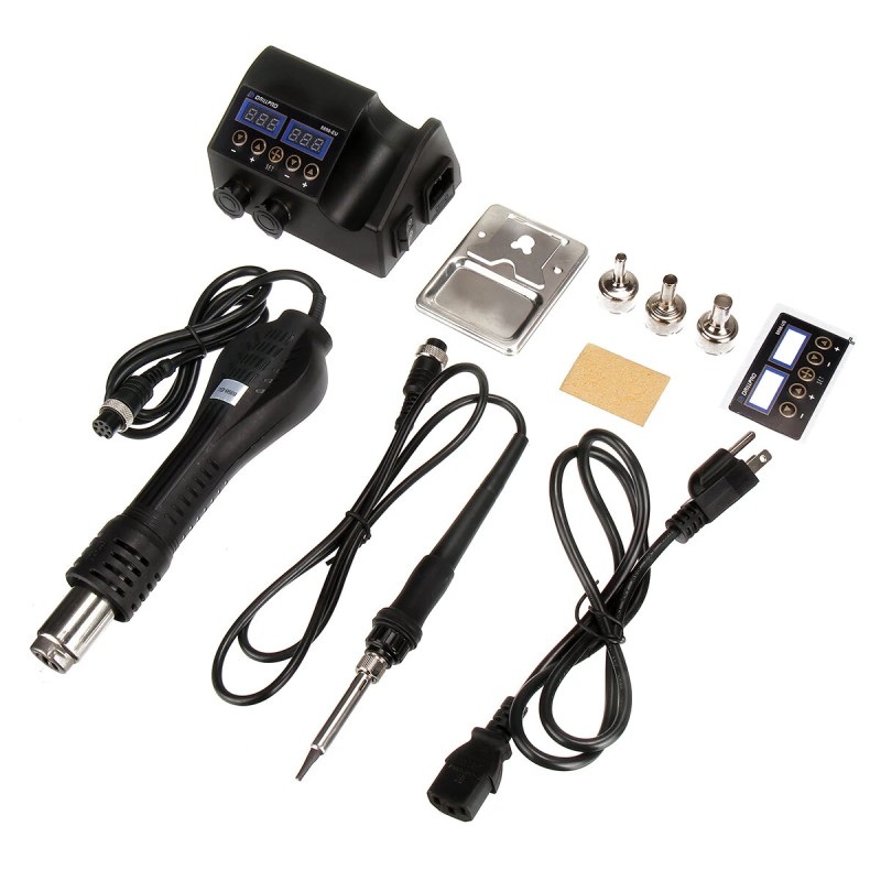 Drillpro kaksitoiminen juotosasema 750W 220V kuumailmalla ja juotin kaksoisnäytöllä kompakti automaattijäähdytys