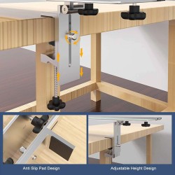Säädettävät kiskopuristimet liukuvalla tappirakenteella sopivat eri pöytäkorkeuksiin ja kiskoihin