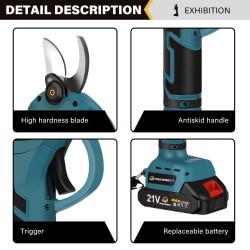 VIOLEWORKS 21V oksasakset 1500mAh akku harjaton moottori laturi sininen musta kotelo 30 mm aukko