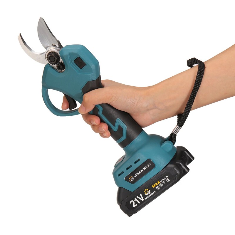 VIOLEWORKS 21V oksasakset 1500mAh akku harjaton moottori laturi sininen musta kotelo 30 mm aukko