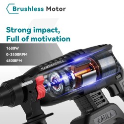 Akkukäyttöinen 18 V poravasara 6500 rpm 4800 iskua/min SDS-kiinnike nelitoiminen purkuun ja poraukseen