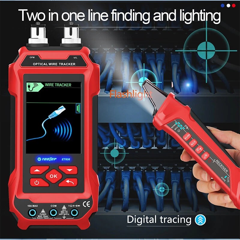 AV TOOLTOP ET638 kaapelitesteri ja yleismittari 3,2 tuuman värinäytöllä ladattavalla akulla