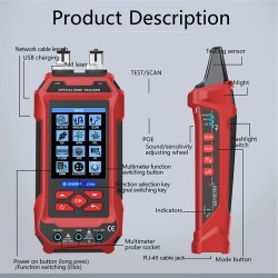 AV TOOLTOP ET638 kaapelitesteri ja yleismittari 3,2 tuuman värinäytöllä ladattavalla akulla