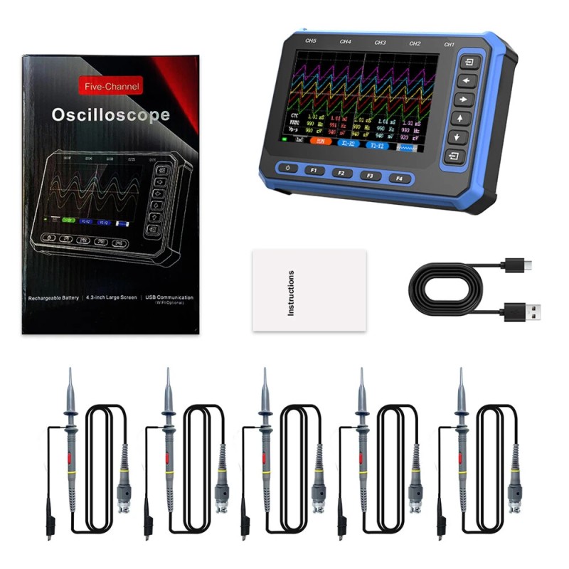 AV TOOLTOP OS-5C viiden kanavan oskilloskooppi yhden megahertsin kaistanleveys kolmen megahertsin näytteenotto USB-C kannettava